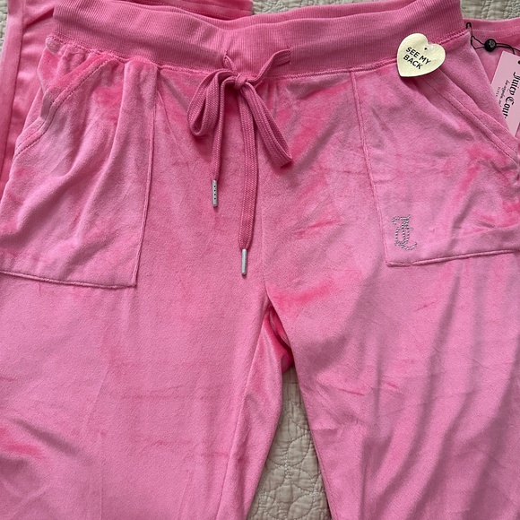 New JUICY COUTURE Velour OG Big Bling Sweatpants in Pink lemonade Size Medium - - Picture 3 of 7